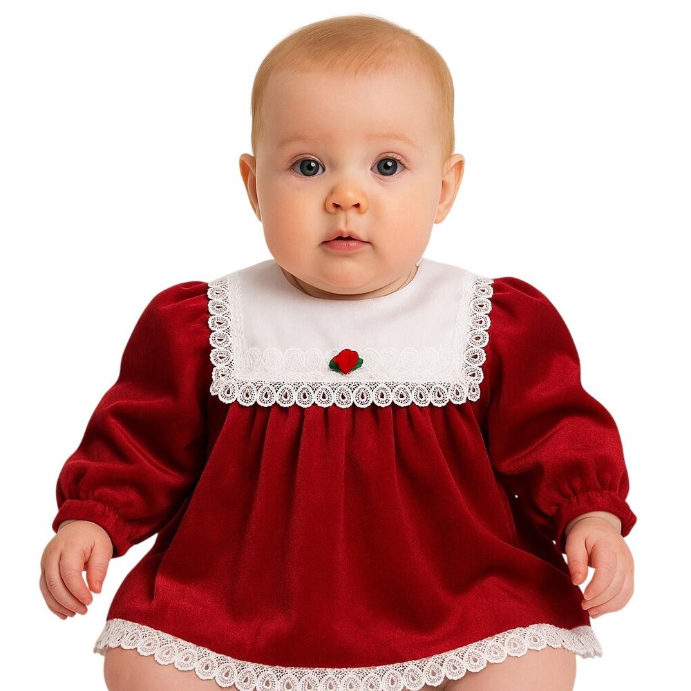 Vintage 90s Disney Winnie the Pooh Baby 18M Dress Red Lace Trim Made in USA
